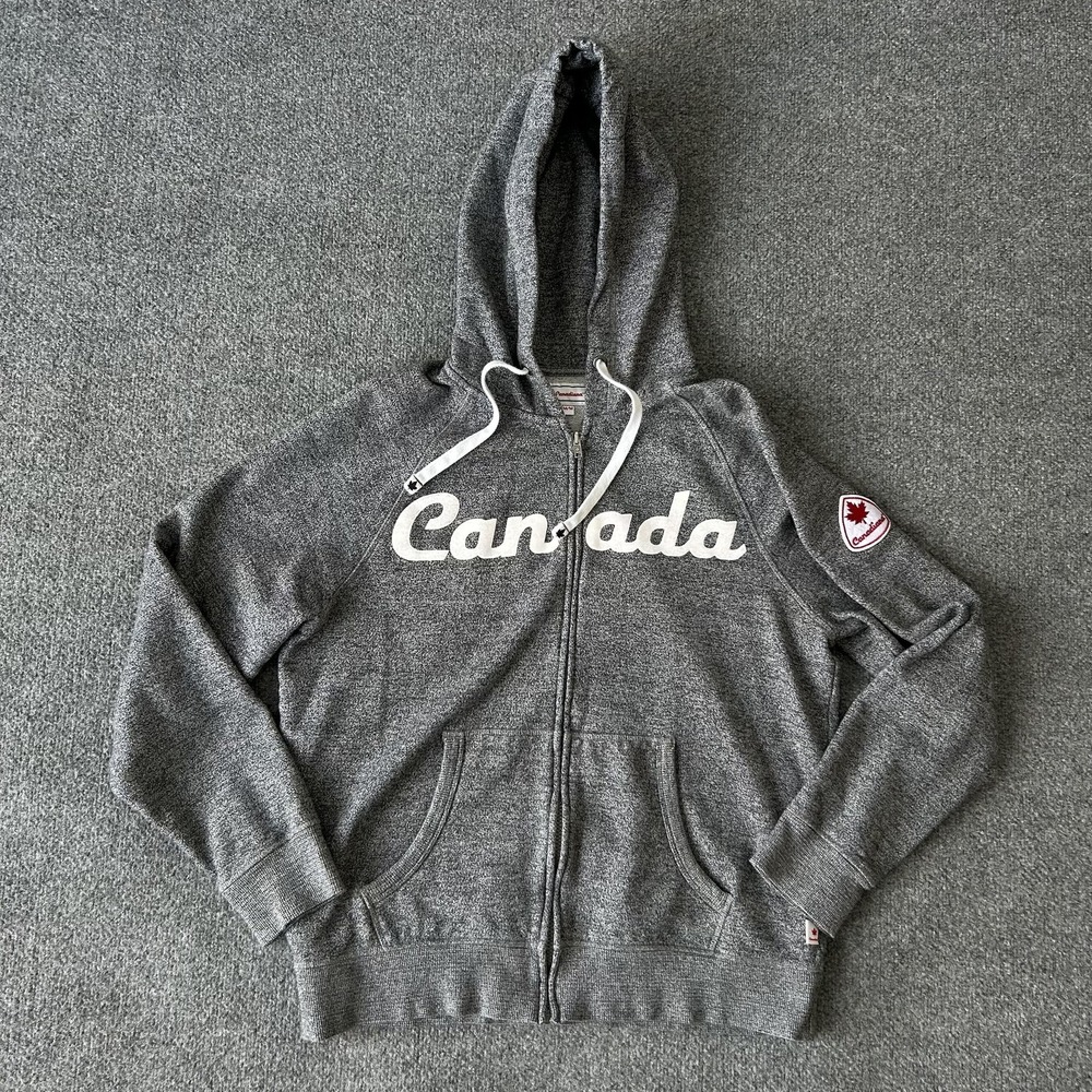 Canadiana Hoodie Mens Medium Gray Canada Graphic Full Zip Olympic Sweatshirt